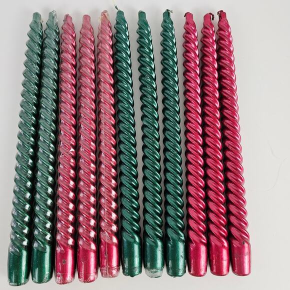 VTG 11 twisted 12" taper candles unburned red green holiday retro MCM - Picture 1 of 9